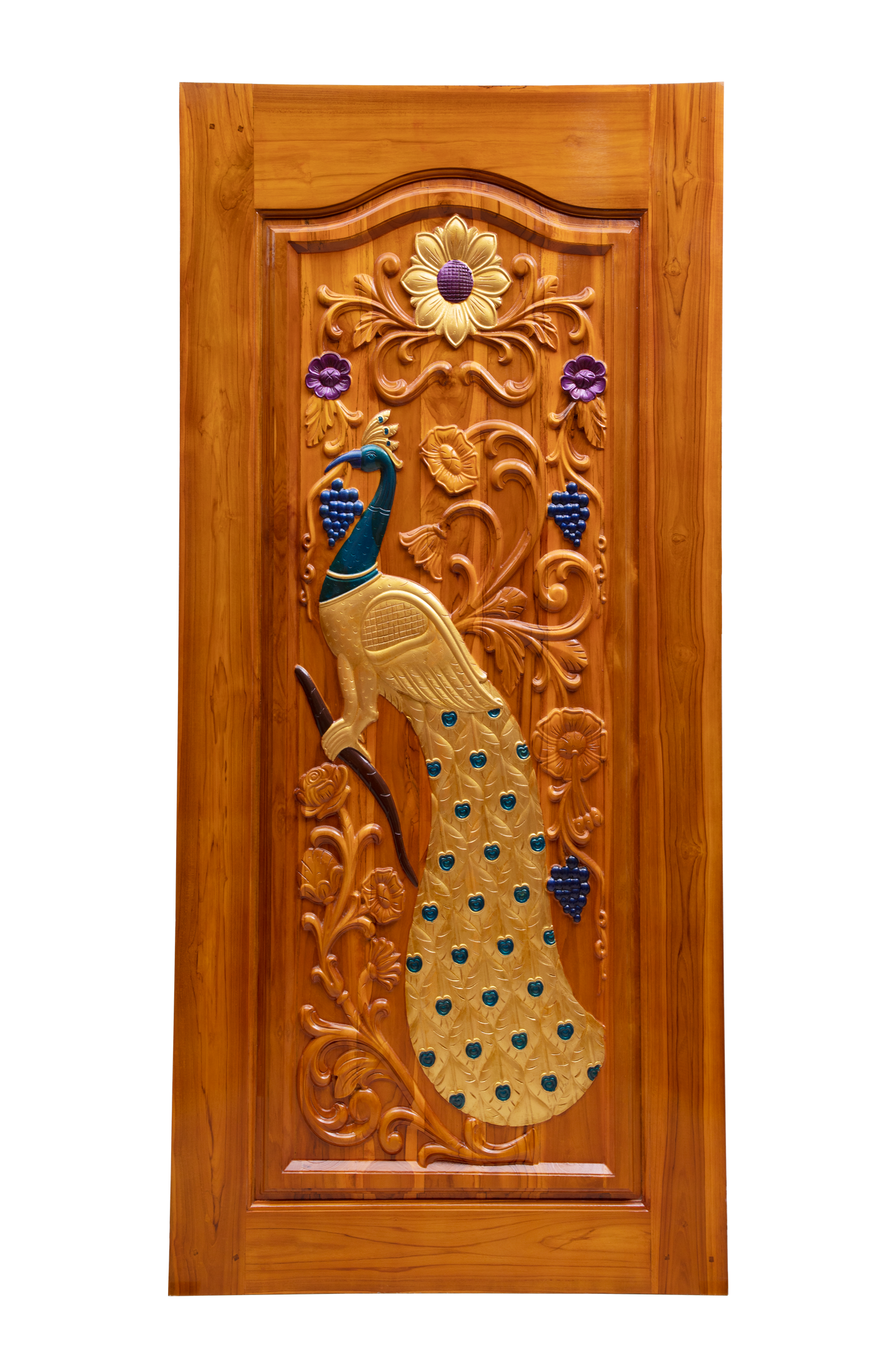 Ghana Teakwood | Carved & Polished Door | Peacock GC-66