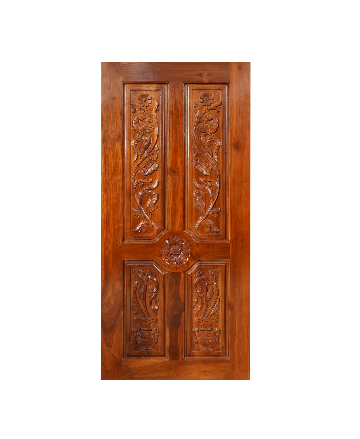 Ghana Teakwood | Carved & Polished Door | Parrot GC-091