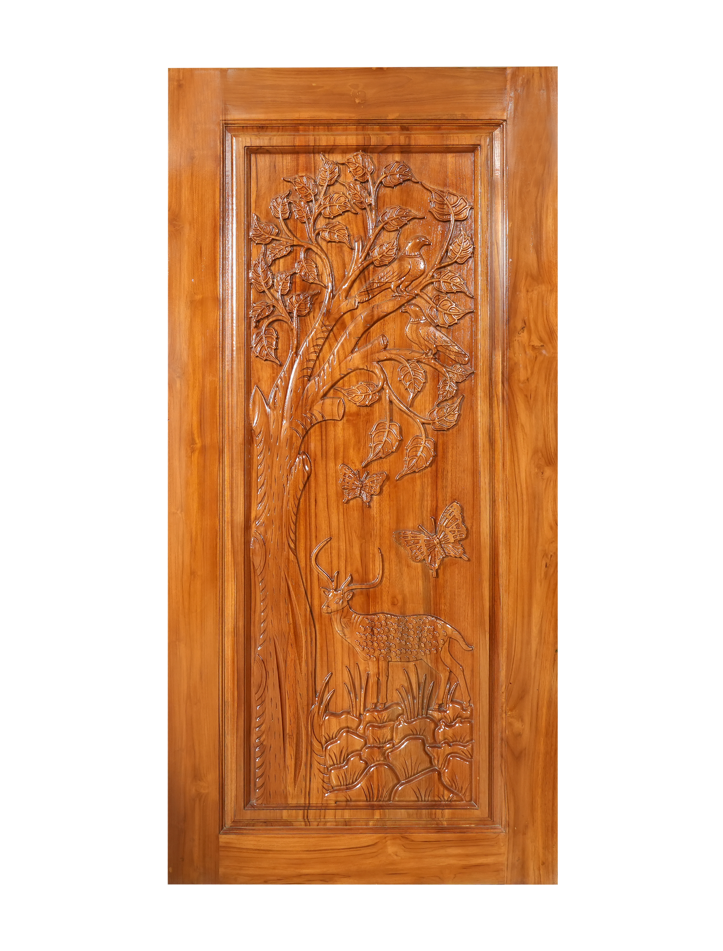 Ghana Teakwood | Carved & Polished Door | Deer GC-70