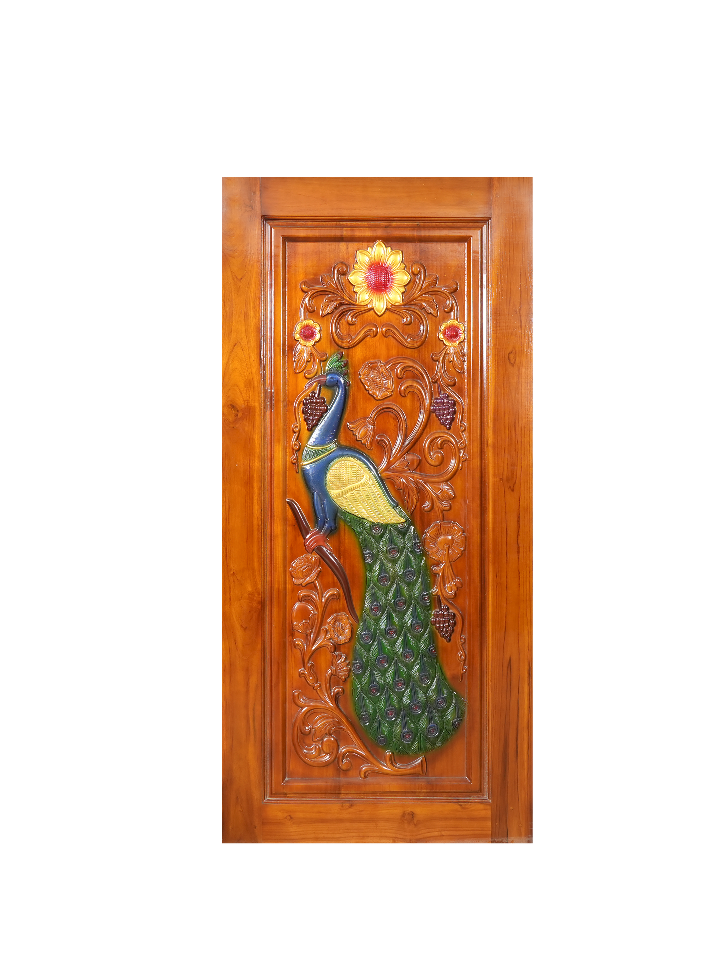 Ghana Teakwood | Carved & Polished Door | Peacock GC-66