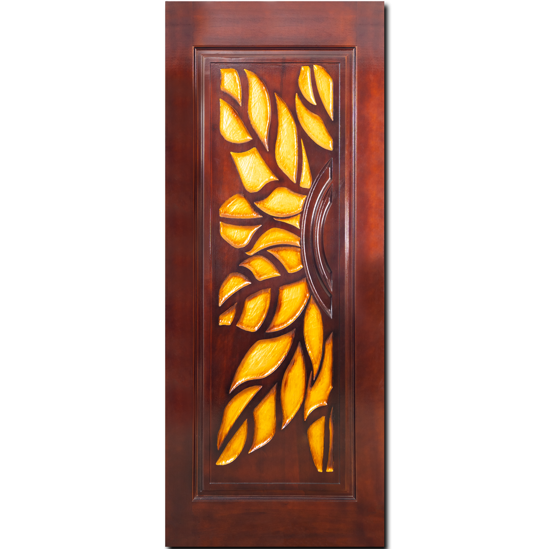 Ghana Teakwood |  Carved and Polished Door | Twc Green Leaves CT 113