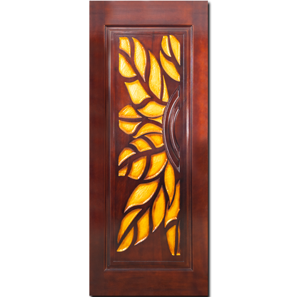 Ghana Teakwood |  Carved and Polished Door | Twc Green Leaves CT 113