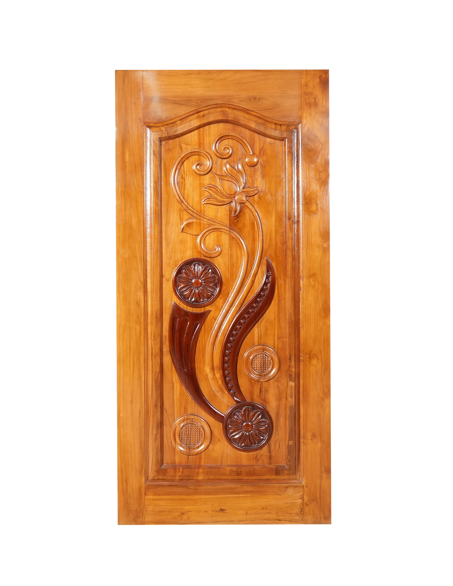 Ghana Teakwood |  Carved & Polished Door | Red Lotus TD - 91