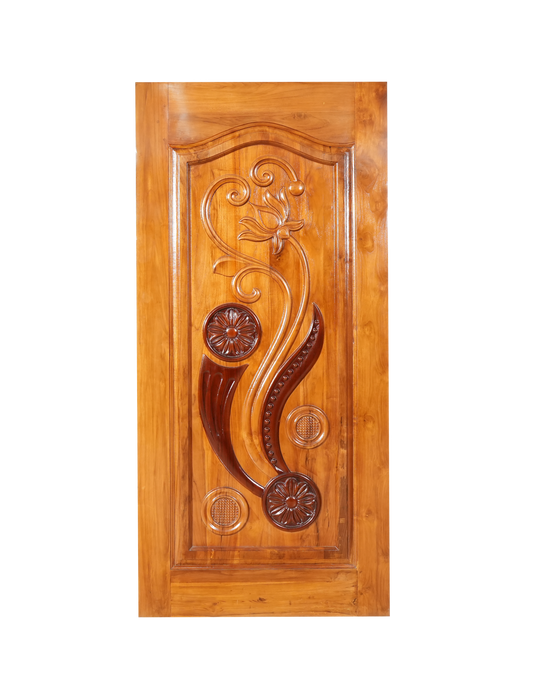 Ghana Teakwood |  Carved & Polished Door | Red Lotus TD - 91