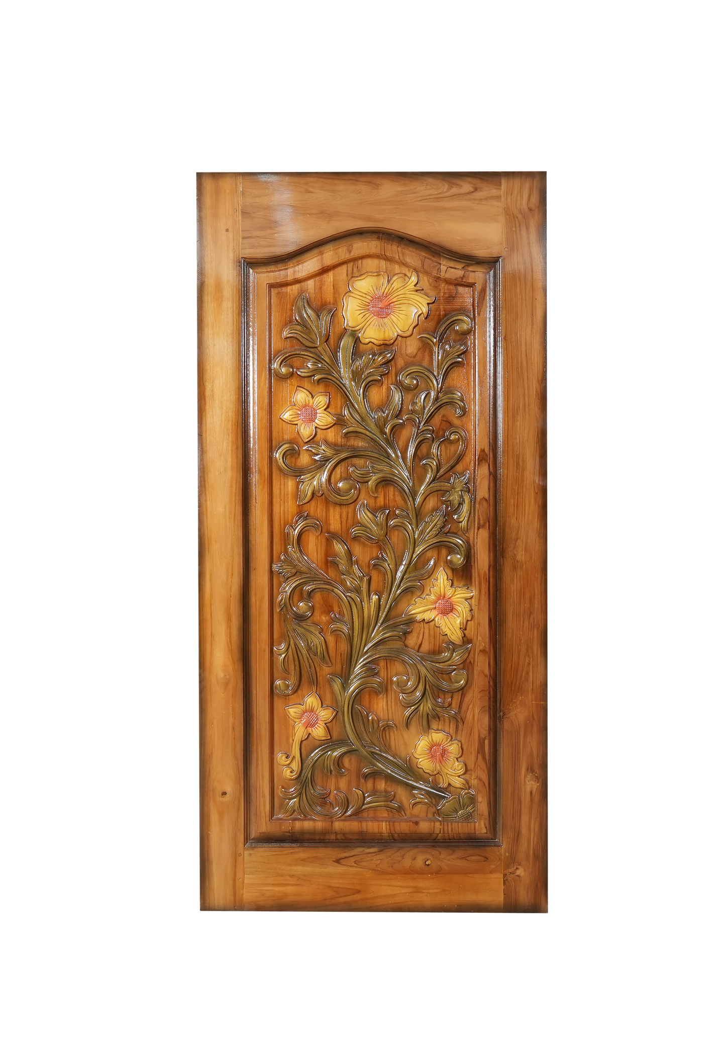 Ghana Teakwood |  Carved & Polished Door | Twc Olive Flower TD 112