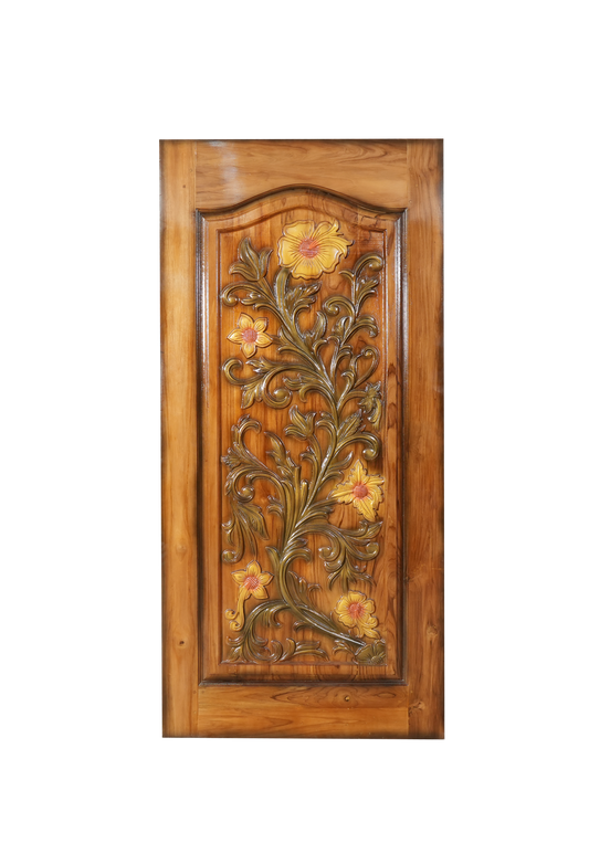 Ghana Teakwood |  Carved & Polished Door | Twc Olive Flower TD 112