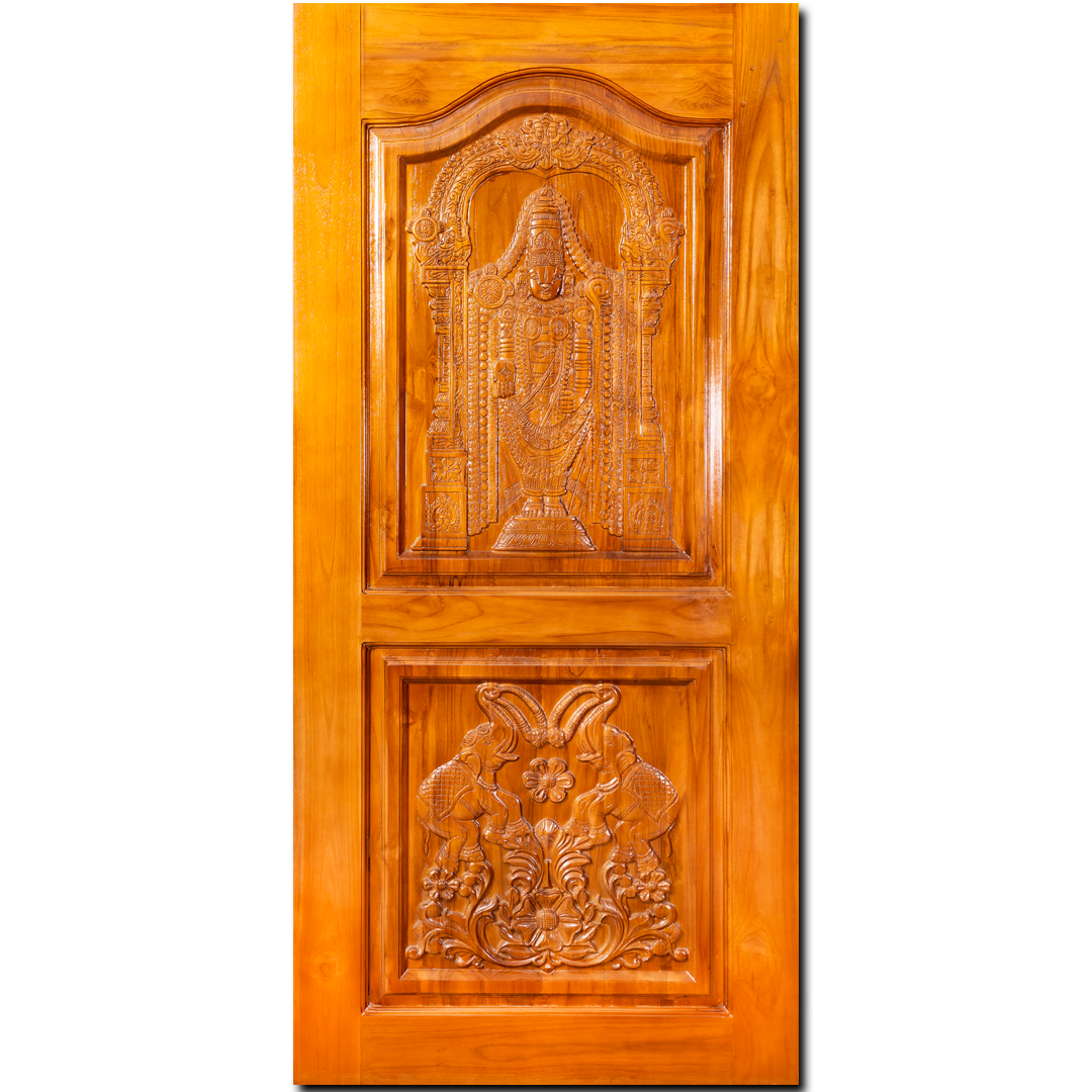 Ghana Teakwood |  Carved & Polished Door | Elephant Venkatesh GC-70