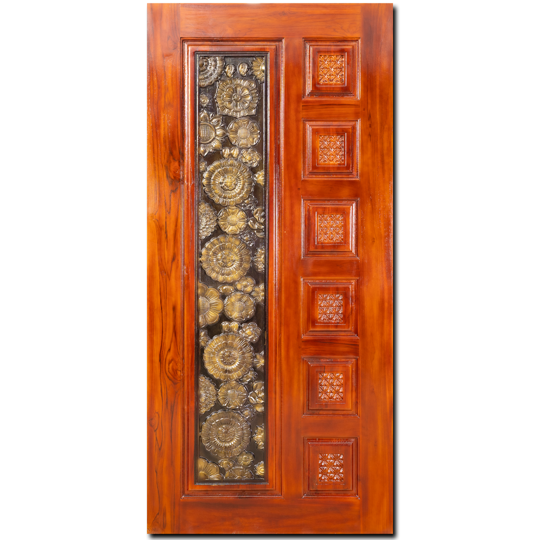 Ghana Teakwood |  Carved and polished Door | Twc 7P Flower CT 114