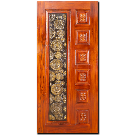 Ghana Teakwood |  Carved and polished Door | Twc 7P Flower CT 114