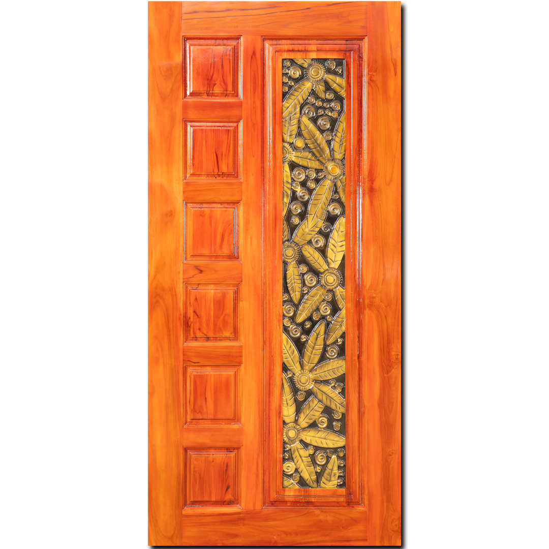 Ghana Teakwood |  Carved & Polished Door | Twc 7 Panel Autumn CT 111