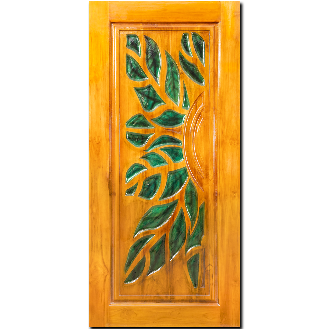 Ghana Teakwood |  Carved and Polished Door | Twc Green Leaves CT 113