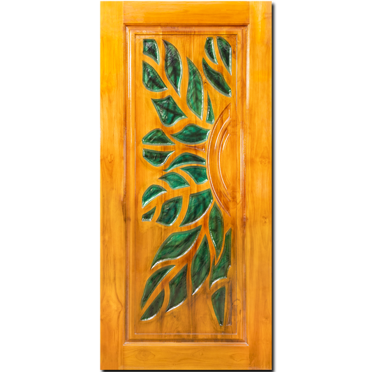 Ghana Teakwood |  Carved and Polished Door | Twc Green Leaves CT 113